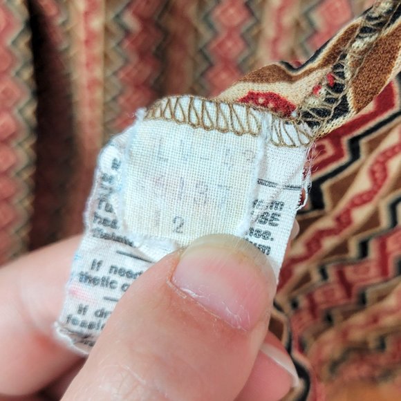 Vintage 70s Bold Zig Zag Print Ruffled High Neck Blouse - Picture 6 of 7